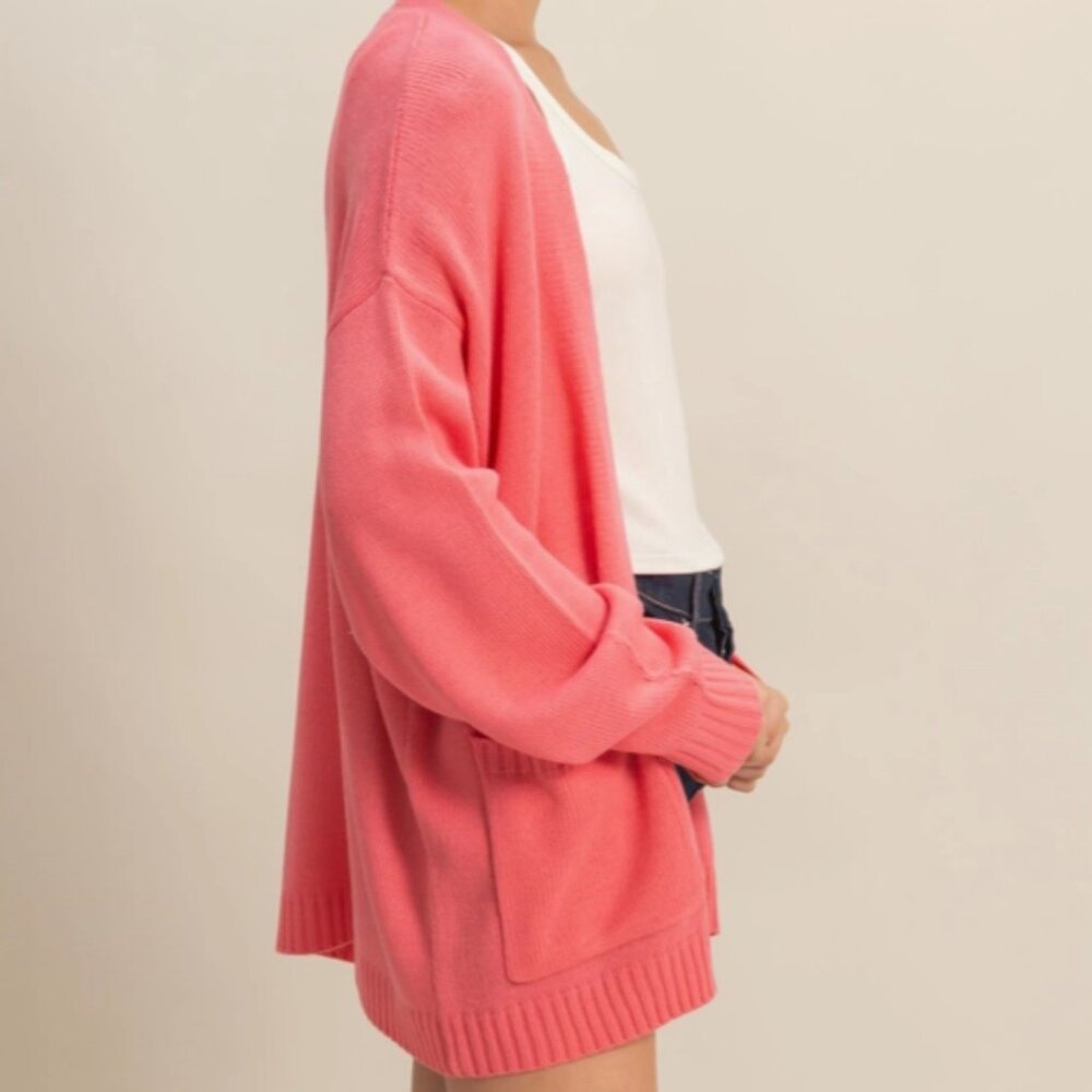 Double zero Oversized Open-Front Cardigan Sweater with Pockets taffy Pink NWT